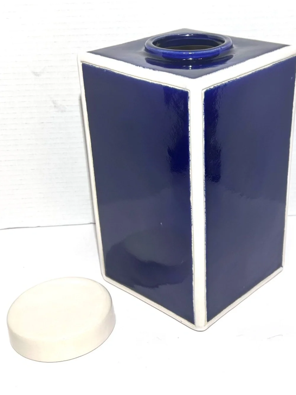 Jonathan Adler Haply Chic Cobalt Blue Ceramic Canister Vase Lid Vintage MCM Pop